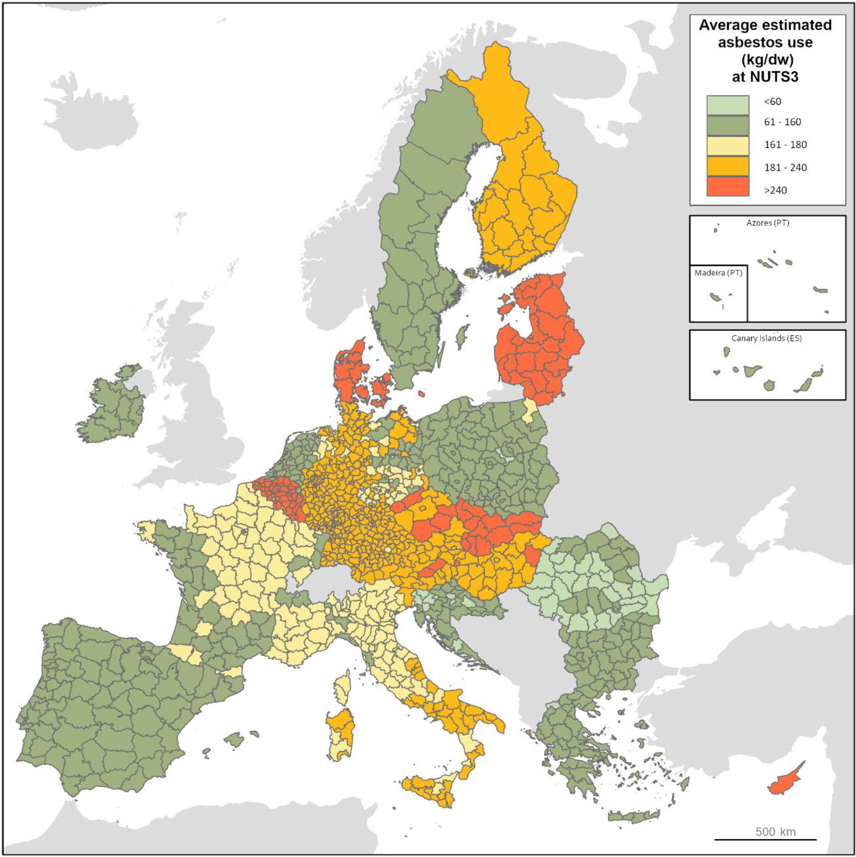 Estimated average quantity of asbestos in the EU dwellings  NUTS3 level  version 2021 