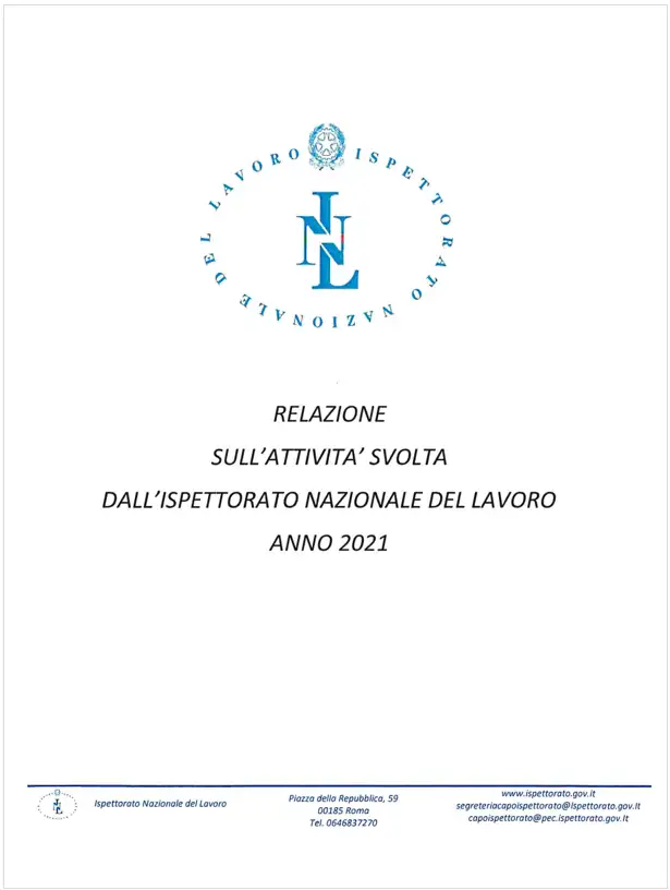 Rapporto annuale ispettorato nazionale del lavoro 2021 Rapporto annuale ispettorato nazionale del lavoro 2021