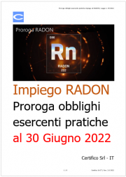 Proroga obblighi esercente pratiche impiego di RADON