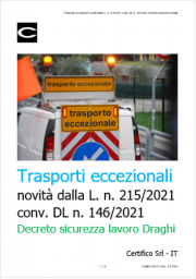 Trasporti eccezionali: novità dalla L. n. 215/2021 conv. DL n. 146/2021 Decreto sicurezza Draghi