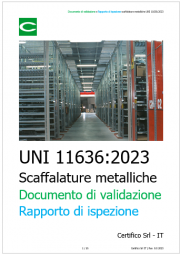 Documento di validazione e Rapporto di ispezione scaffalature metalliche UNI 11636:2023