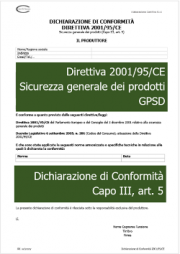 Dichiarazione di Conformità Direttiva 2001/95/CE GPSD