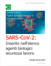 SARS-CoV‐2: Inserito nell'elenco agenti biologici sicurezza lavoro