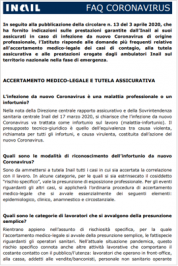 Faq INAIL: Infezioni sul lavoro da Coronavirus Faq INAIL: Infezioni sul lavoro da Coronavirus