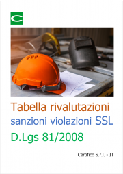 Tabella rivalutazioni sanzioni violazioni SSL D.Lgs 81/2008 Tabella rivalutazioni sanzioni violazioni SSL D.Lgs 81/2008