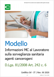 Modello Informazioni MC al Lavoratore sulla sorveglianza sanitaria agenti cancerogeni Modello Informazioni MC al Lavoratore sulla sorveglianza sanitaria agenti cancerogeni