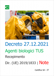 Note Decreto 27.12.2021 Agenti biologici TUS - Recepimento Dir. (UE) 2019/1833
