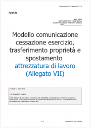 Modello comunicazione cessazione esercizio, trasferimento di proprietà spostamento attrezzatura di lavoro