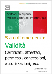 Stato di emergenza: Validità certificati, attestati, permessi, concessioni, autorizzazioni