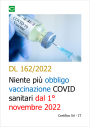 DL 162/2022 - Niente più obbligo vaccinazione COVID sanitari dal 1° novembre 2022