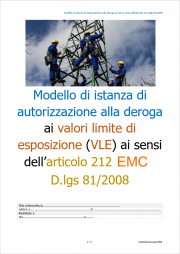 Modello istanza di autorizzazione deroga VLE EMC - Art. 212 TUS