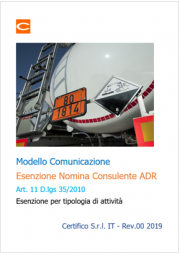 Modello comunicazione esenzione nomina consulente ADR Modello comunicazione esenzione nomina consulente ADR