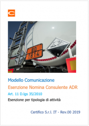 Modello comunicazione esenzione nomina consulente ADR