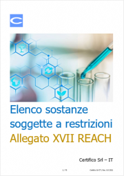 Elenco sostanze soggette a restrizioni: Allegato XVII REACH Elenco sostanze soggette a restrizioni: Allegato XVII REACH