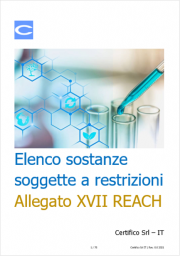 Elenco sostanze soggette a restrizioni: Allegato XVII REACH