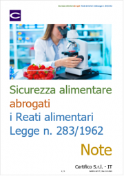 Sicurezza alimentare: abrogati i Reati alimentari della Legge n. 283/1962