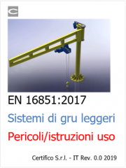 EN 16851:2017 Sistemi di gru leggeri - Pericoli/istruzioni uso 