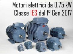 Motori elettrici da 0,75 kW: Dal 1 Gennaio 2017 Classe IE3