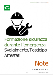 Formazione sicurezza durante lo stato emergenziale | Note