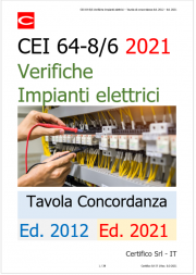 CEI 64-8 Parte 6 Verifiche Impianti elettrici - Tavola di concordanza Ed. 2012 - Ed. 2021