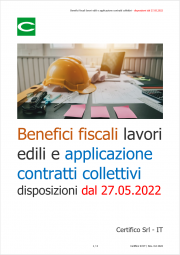 Benefici fiscali lavori edili e applicazione contratti collettivi - disposizioni dal 27.05.2022