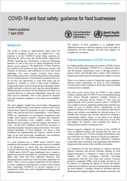 COVID-19 and food safety: guidance for food businesses