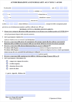 COVID-19 | Modello di autodichiarazione spostamenti dal 18 Maggio tra Regioni
