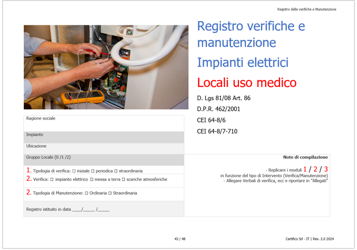 Impianti elettrici Locali uso medico CEI 64 8 7 2024 Registro Impianti elettrici Locali uso medico CEI 64 8 7 2024 Registro
