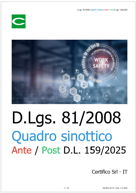 D.Lgs. 81/2008&nbsp;Quadro sinottico Ante / Post D.L. 159/2025 / Post L. 199/2025 (di conversione)