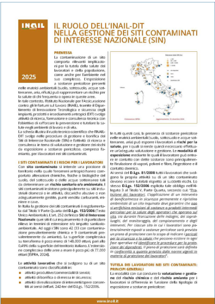 Il ruolo dell&rsquo;Inail-Dit nella gestione dei Siti contaminati di Interesse Nazionale