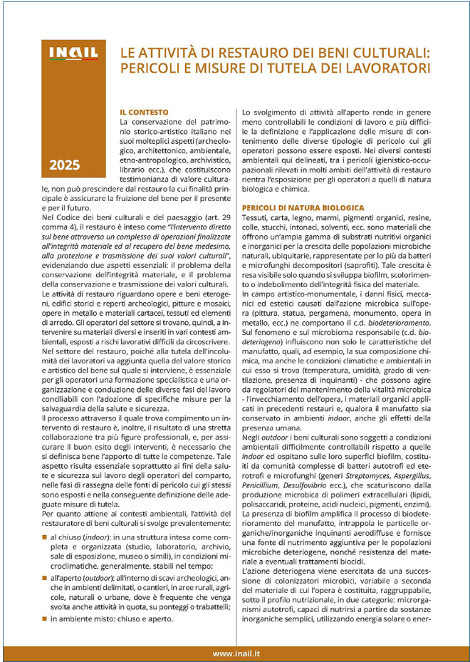 Le attività di restauro dei beni culturali: pericoli e misure di tutela dei lavoratori