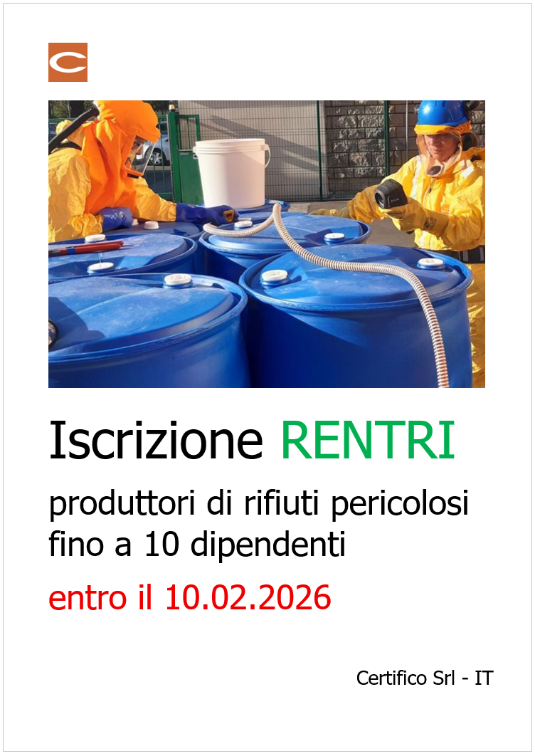 Iscrizione RENTRI produttori di rifiuti pericolosi fino a 10 dipendenti entro il 10.02.2026