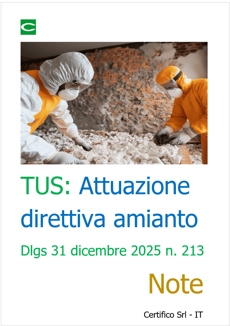 TUS: attuazione direttiva amianto lavoro Dlgs 31 dicembre 2025 n. 213 / Note