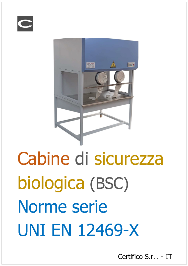 Tutte le norme della serie UNI EN 12469-X Cabine di sicurezza biologica (BSC). Nel dettaglio:  - UNI EN 12469:2001 Biotecnologie - Criteri di prestazione per le postazioni di sicurezza microbiologica - UNI EN 12469-1:2026 Cabine di sicurezza biologica (BSC) - Parte 1: Classi e requisiti di base - UNI EN 12469-2:2026 Cabine di sicurezza biologica - Parte 2: BSC classe II - UNI EN 12469-5:2026 Cabine di sicurezza biologica - Parte 5: Installazione, avviamento e controlli periodici __________ UNI EN 12469:2001 Biotecnologie - Criteri di prestazione per le postazioni di sicurezza microbiologica La presente norma &egrave; la versione ufficiale in lingua inglese della norma europea EN 12469 (edizione maggio 2000). La norma specifica i requisiti fondamentali di sicurezza e igiene delle postazioni di sicurezza microbiologica. Data entrata in vigore: 31 marzo 2001 Recepisce: EN 12469:2000 UNI EN 12469-1:2026 Cabine di sicurezza biologica (BSC) &ndash; Parte 1: Classi e requisiti di base La norma specifica i requisiti minimi per le BSC in riferimento alla progettazione, alla costruzione, alla sicurezza e all&rsquo;igiene, fornisce inoltre i metodi per la verifica. I requisiti per le differenti classi sono indicati nelle rispettive parti della EN 12469. Data entrata in vigore: 12 febbraio 2026 Recepisce: EN 12469-1:2025 UNI EN 12469-2:2026 Cabine di sicurezza biologica - Parte 2: BSC classe II La norma specifica i requisiti per le BSC di classe II in riferimento alla progettazione, alla costruzione, alla sicurezza e all&rsquo;igiene. Stabilisce i criteri specifici delle prestazioni delle BSC di classe II per lavorare con agenti biologici e specifica le procedure relative alla protezione dei lavoratori, all&rsquo;ambiente e alla protezione del prodotto trattato, inclusa la contaminazione crociata. Data entrata in vigore: 12 febbraio 2026 Recepisce: EN 12469-2:2025 UNI EN 12469-5:2026 Cabine di sicurezza biologica - Parte 5: Installazione, avviamento e controlli periodici La norma specifica i requisiti e le raccomandazioni per l&rsquo;installazione, l&rsquo;avviamento e i controlli periodici per le BSC. Data entrata in vigore: 19 febbraio 2026 Recepisce: EN 12469-5:2025