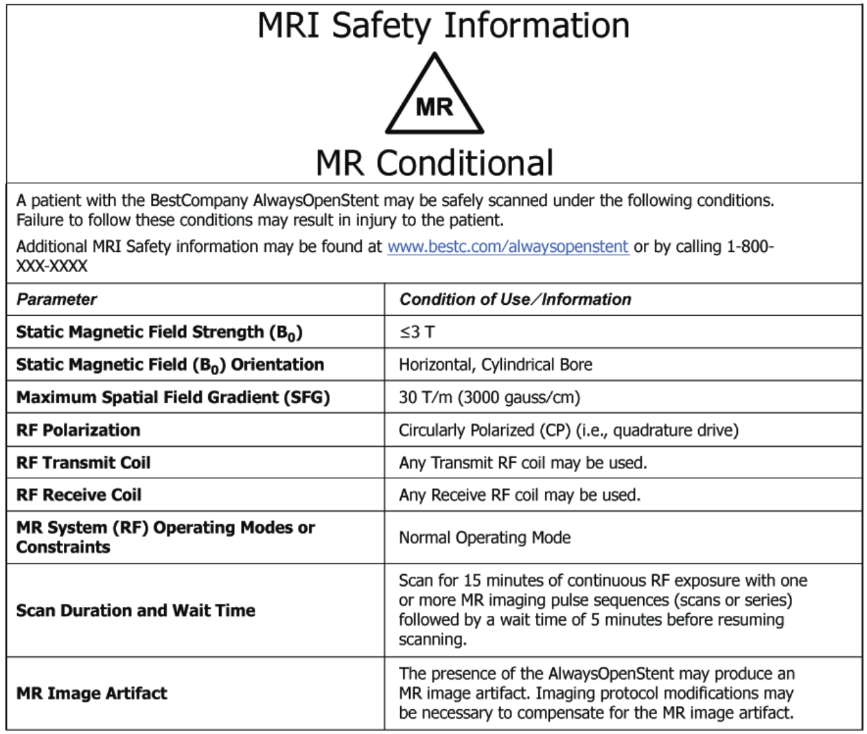 FIG. X1.1 Exemplar MR Conditional IFU Language for a Passive Item Intended to Enter the Bore of an MR System