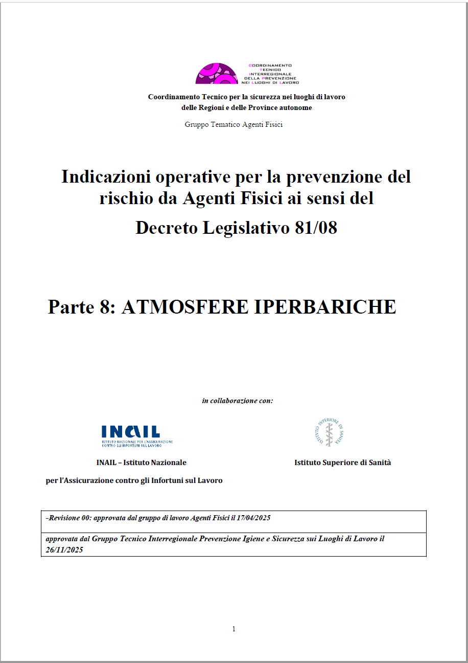 Indicazioni operative rischio agenti fisici ISS/INAIL 2025: Atmosfere iperbariche
