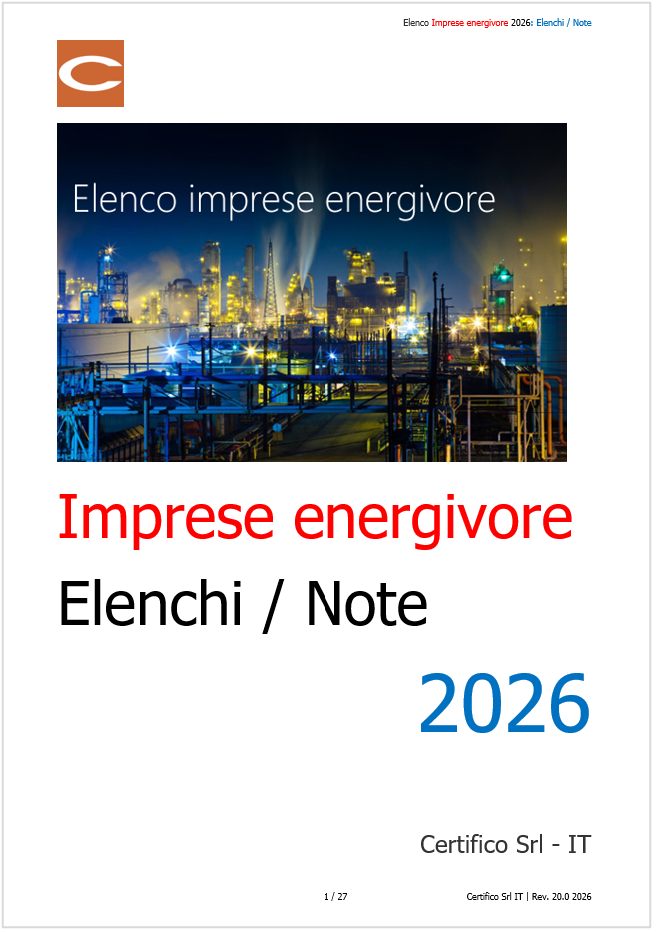 Imprese Energivore (Elettrivore - Gasivore) -&nbsp;Elenchi / Note