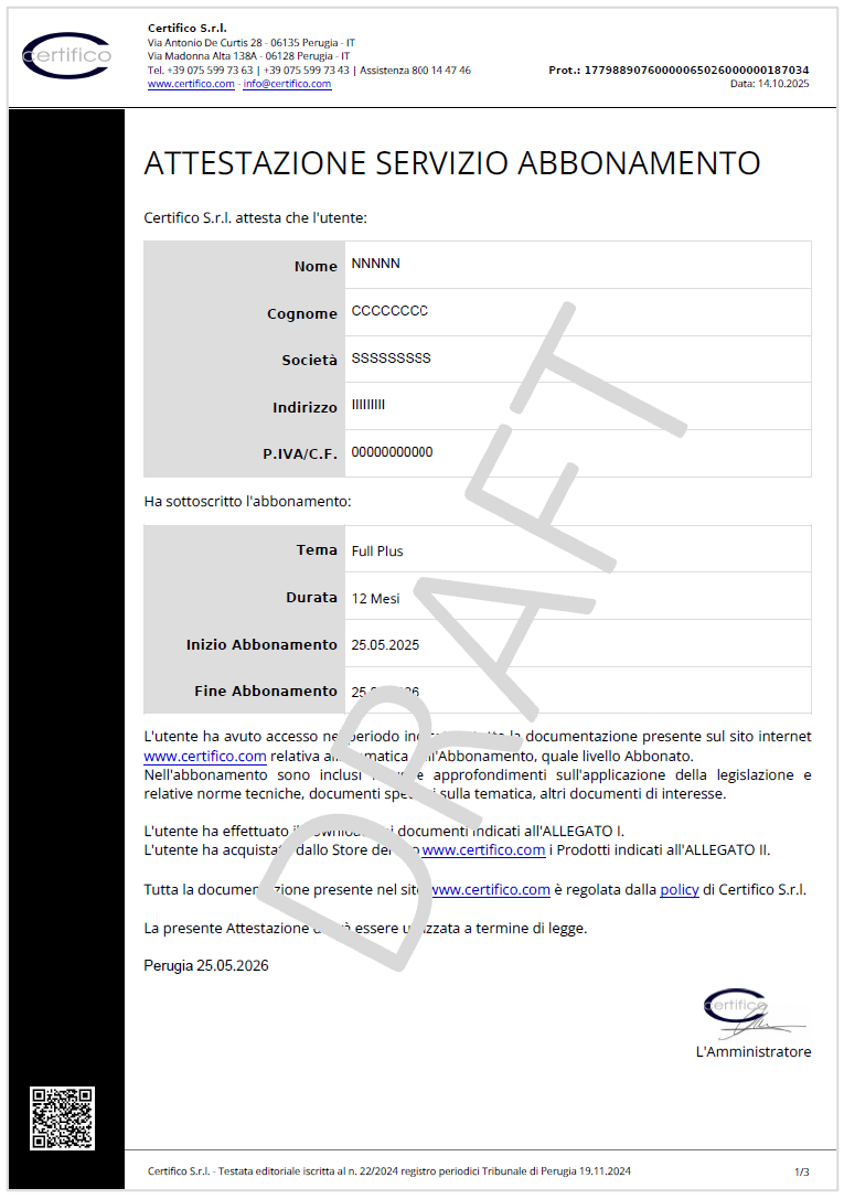 Attestazione Servizio Abbonamento Certifico Attestazione Servizio Abbonamento Certifico