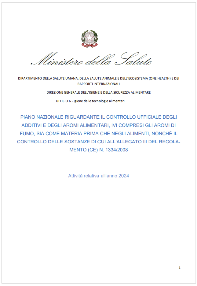 Piano nazionale controllo ufficiale additivi e aromi alimentari / 2024