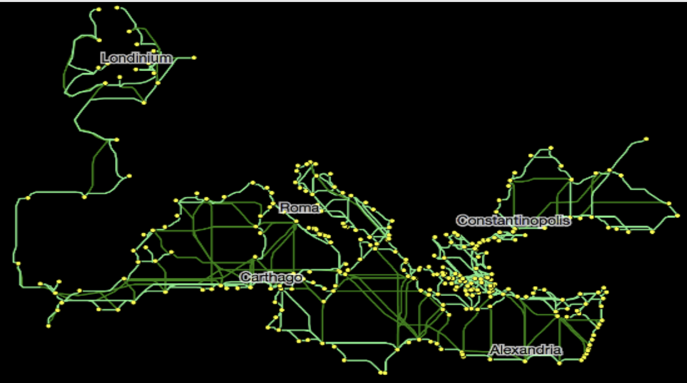 Figure 1. Sea routes in July, with coastal routes in blue and overseas routes in green.