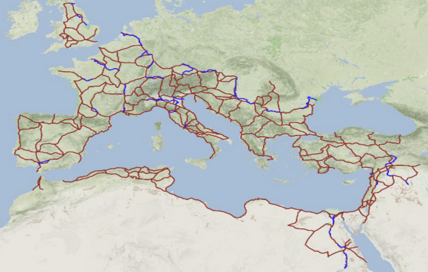 Figure 2. Roads and rivers modeled in ORBIS