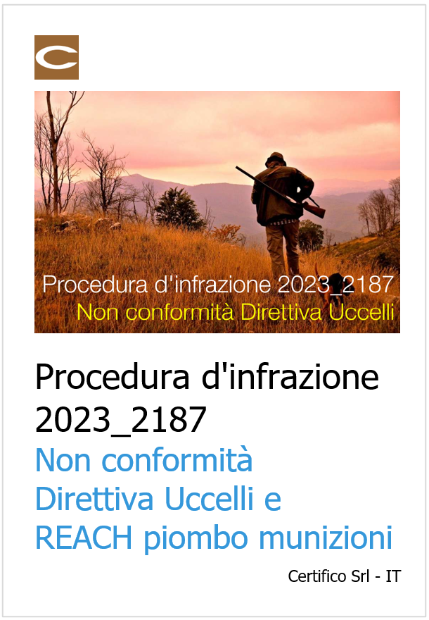 Procedura d'infrazione 2023_2187 / Direttiva Uccelli e REACH piombo munizioni 