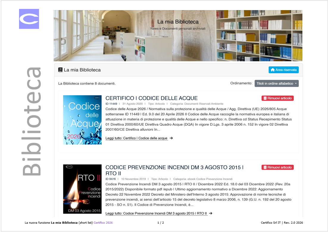 Biblioteca Certifico: Novit&agrave; 2026