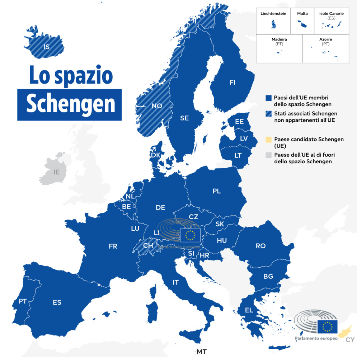anno parte di questo spazio 25 Stati membri dell'Unione Europea (tra cui l'Italia) e 4 Stati extra-UE