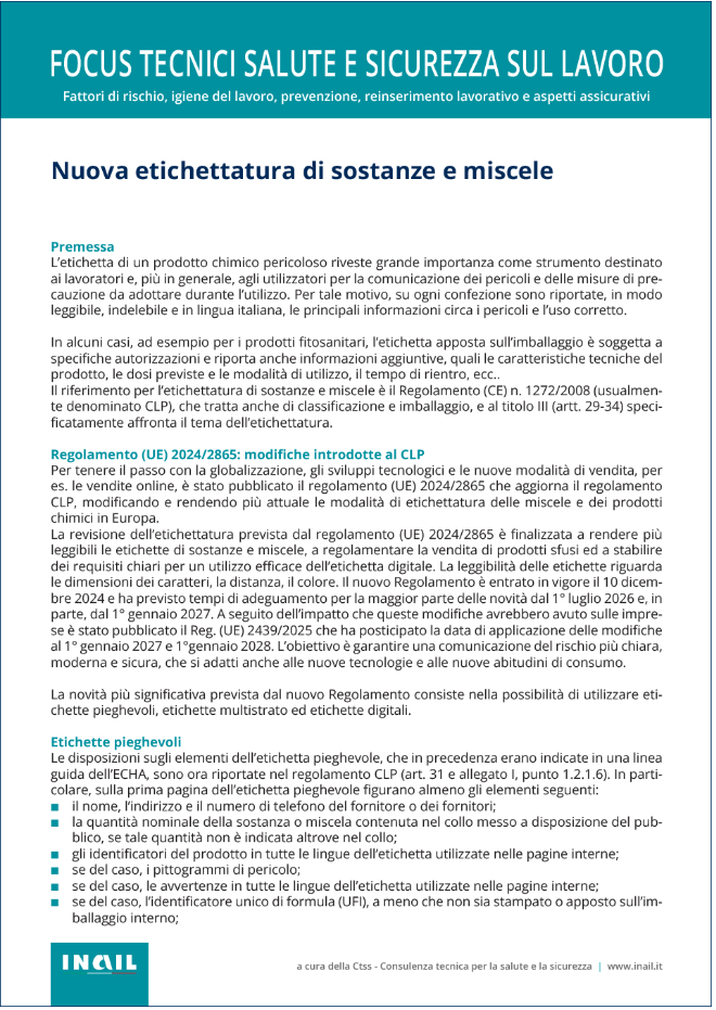 Nuova etichettatura di sostanze e miscele