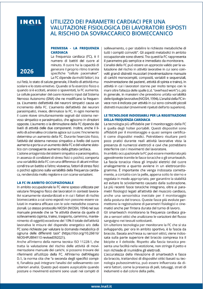 Utilizzo dei parametri cardiaci per la valutazione fisiologica rischio da sovraccarico biomeccanico