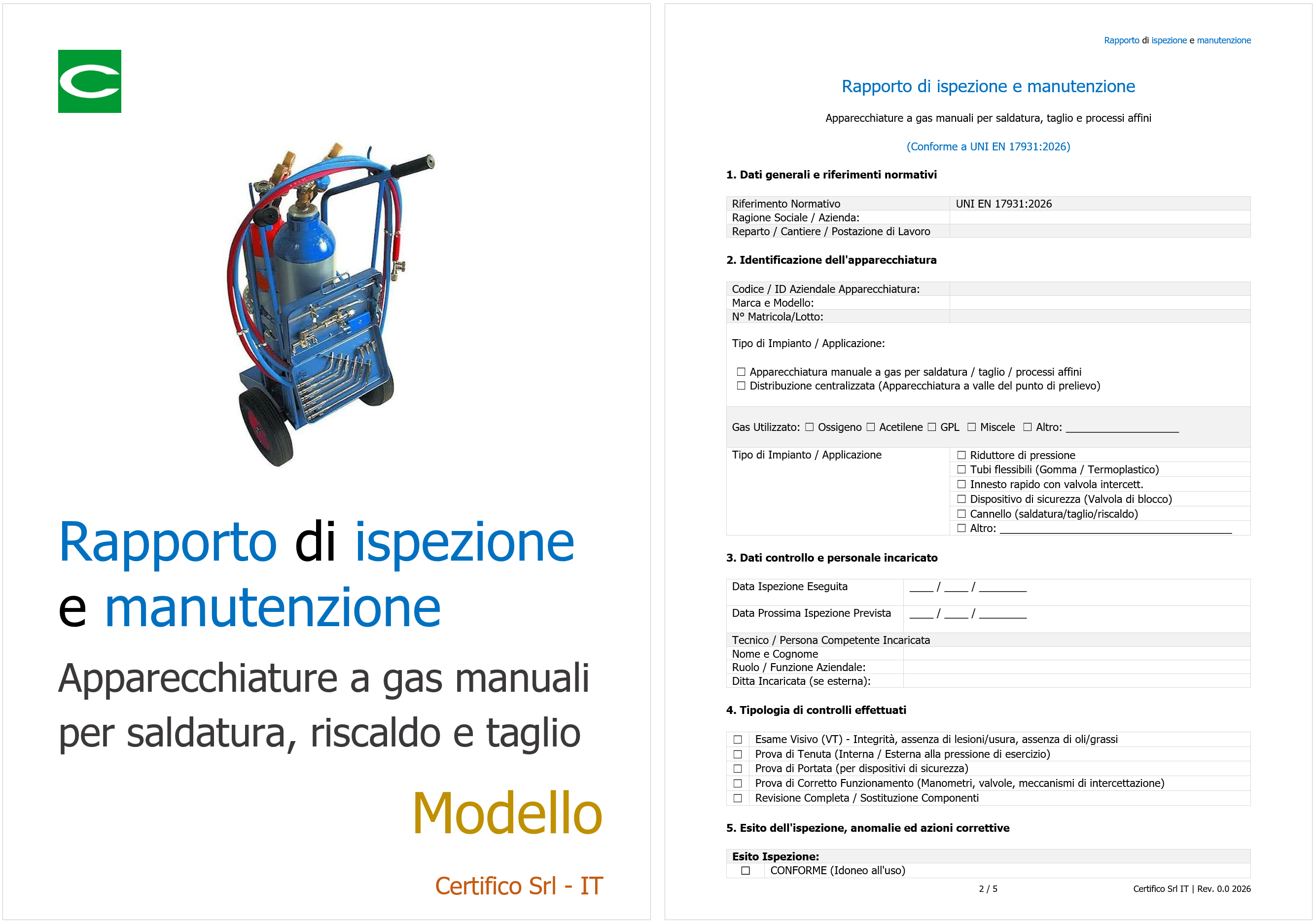 Modello Rapporto di ispezione e manutenzione Modello Rapporto di ispezione e manutenzione