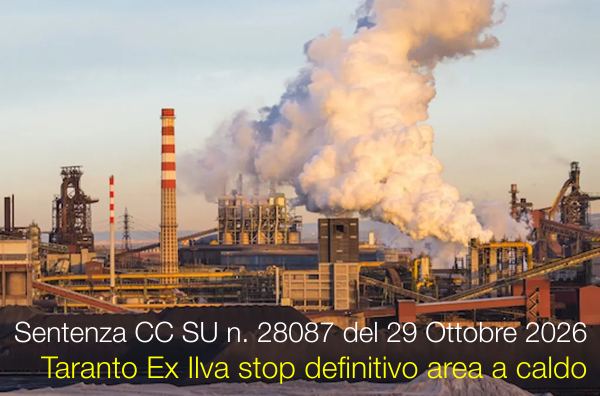Sentenza C. Cassazione SU n. 28087 del 29 Ottobre 2026 / Taranto Ex Ilva stop definitivo area a caldo Sentenza C. Cassazione SU n. 28087 del 29 Ottobre 2026 / Taranto Ex Ilva stop definitivo area a caldo
