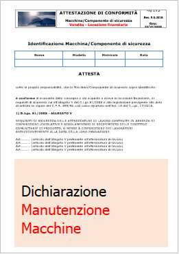 Dichiarazione D Lgs 81 2008 Manutenzione Macchine