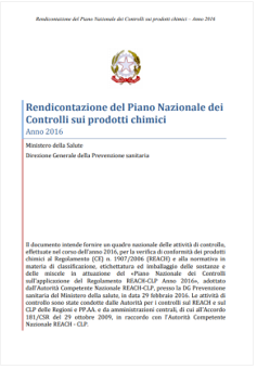 Rendicontazione Piano Nazionale controlli prodotti chimici 2016